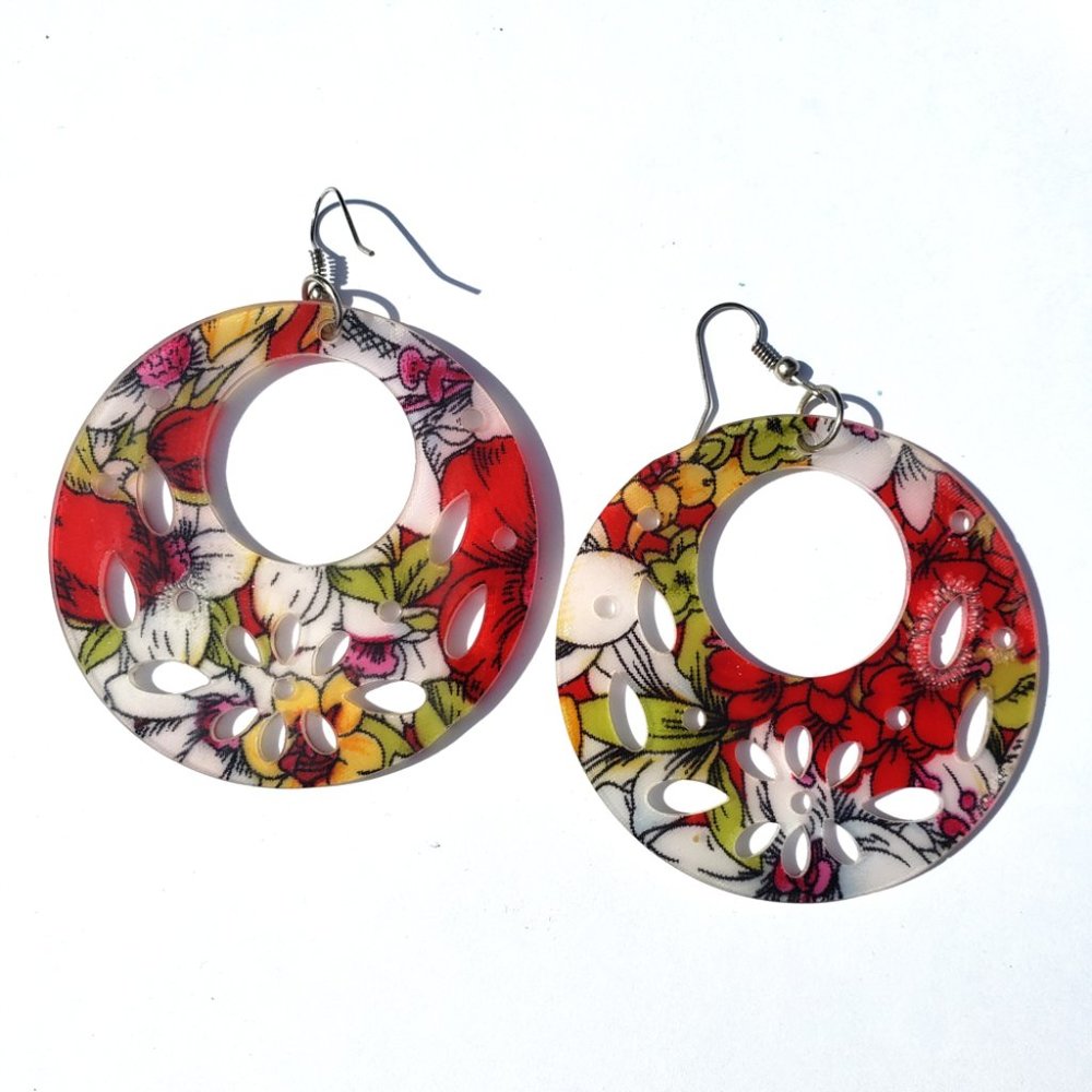 Tropical Acrylic Dangle Hoop Earrings
